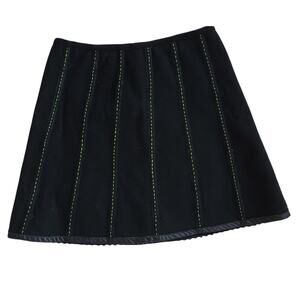 MaxMara Weekend Wool A-Line Panel Skirt Black Green Stitching 8